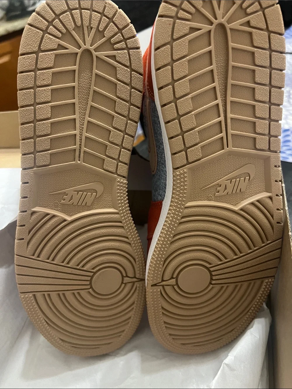 Nike Kids Orange and Tan Denim Jordan Sneakers 6.5Y